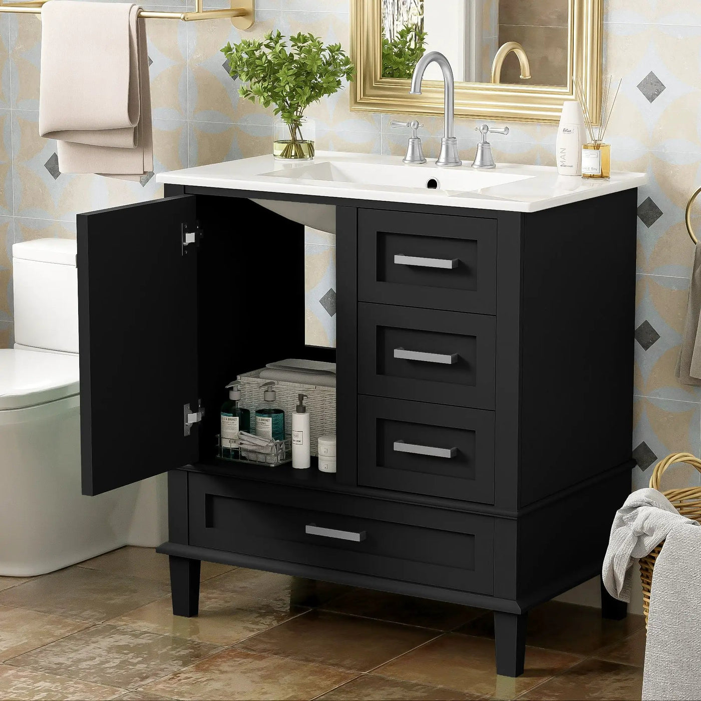 Bathroom Vanity, Modern Bathroom Cabinet With Sink Combo Set, Bathroom Storage Cabinet With A Soft Closing Door And 3 Drawers, Solid Wood Frame by Unique Piece Furniture