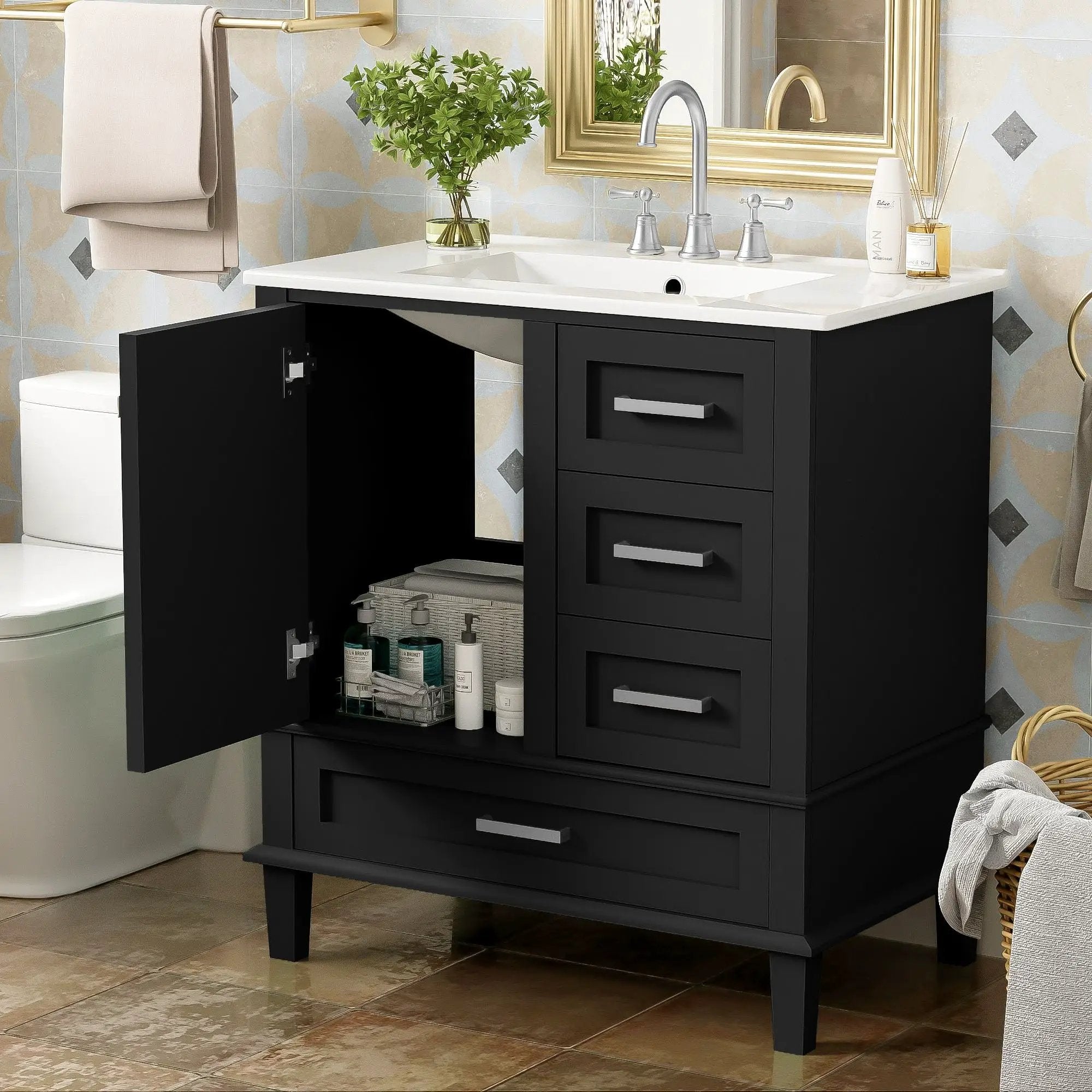 Bathroom Vanity, Modern Bathroom Cabinet With Sink Combo Set, Bathroom Storage Cabinet With A Soft Closing Door And 3 Drawers, Solid Wood Frame by HouseOfZazla