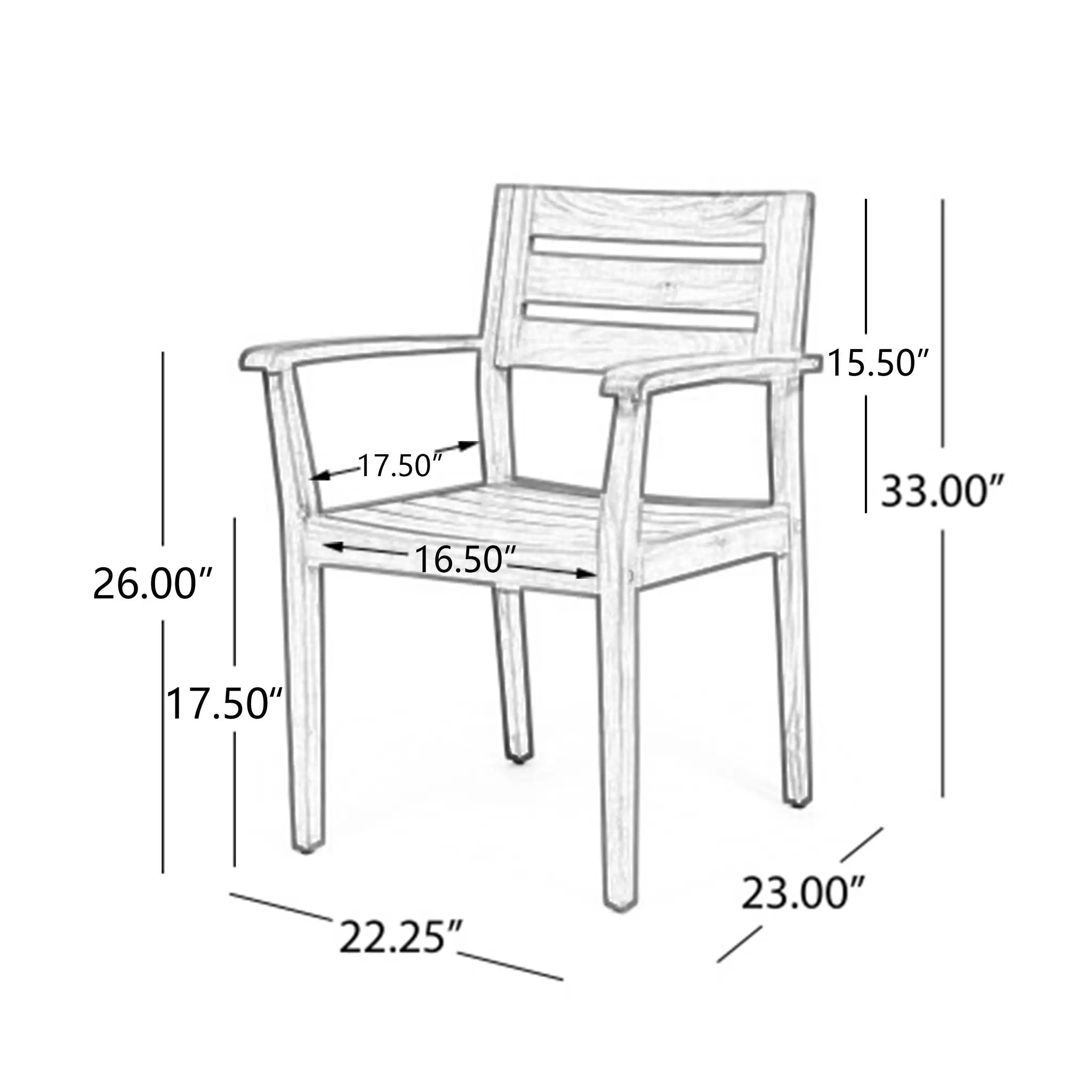 Stamford Dining Chairs Set of 2, Acacia Wood Patio Armchair by HouseOfZazla