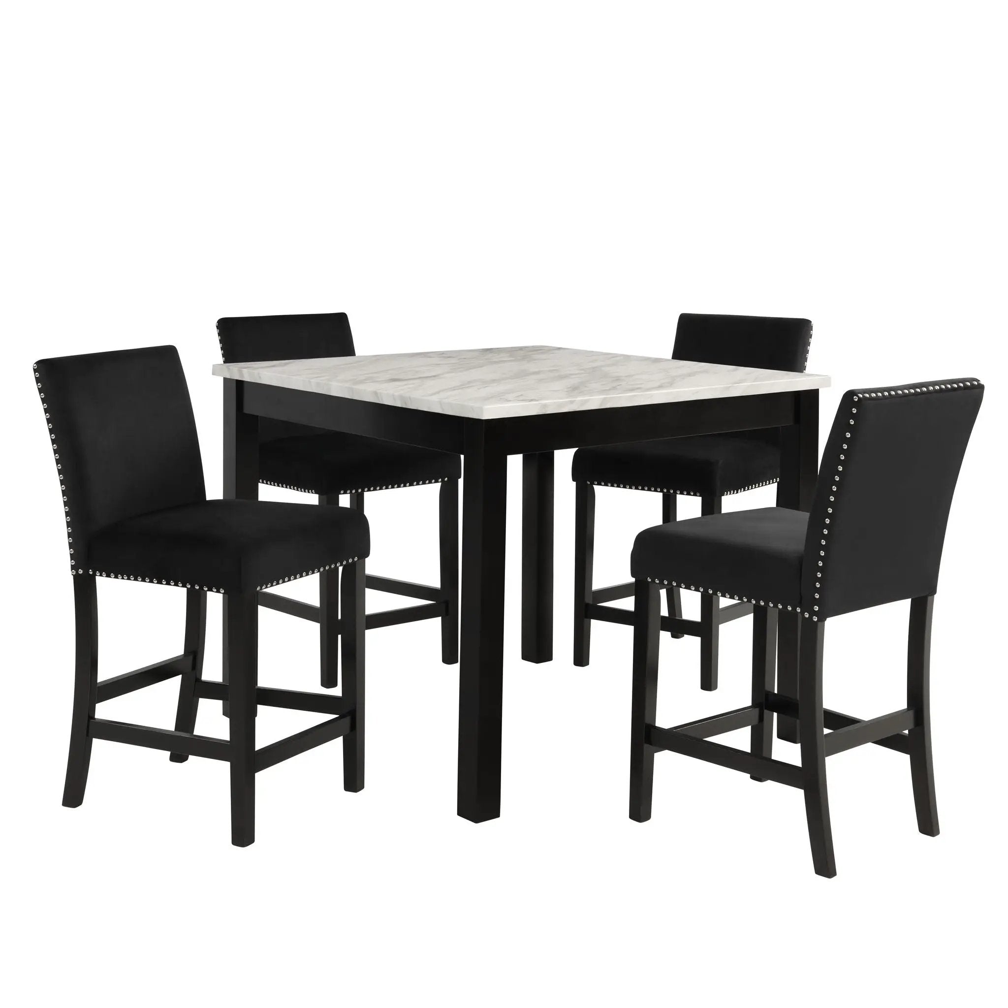 Modern 5 Piece Counter Height Dining Set With Tufted Nail Head Chairs by Unique Piece Furniture