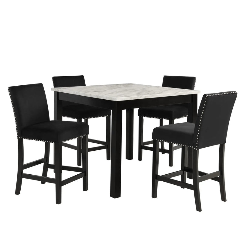 Modern 5 Piece Counter Height Dining Set With Tufted Nail Head Chairs by Unique Piece Furniture
