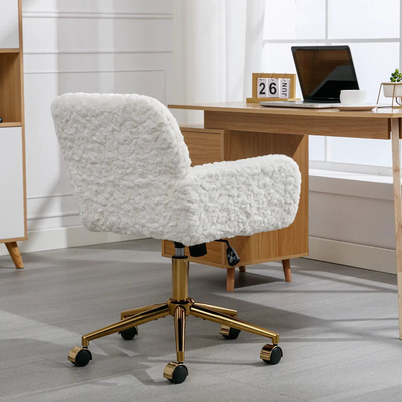 Office Chair, Artificial Rabbit Hair Home Office Chair With Metal Base, Adjustable Desk Chair Swivel Office Chair, Vanity Chair by HouseOfZazla