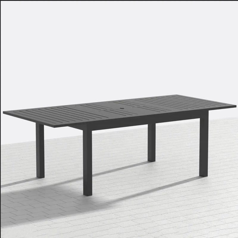 Extendable Outdoor Dining Table, All Weather, Slatted Top, Rust Proof - Gray