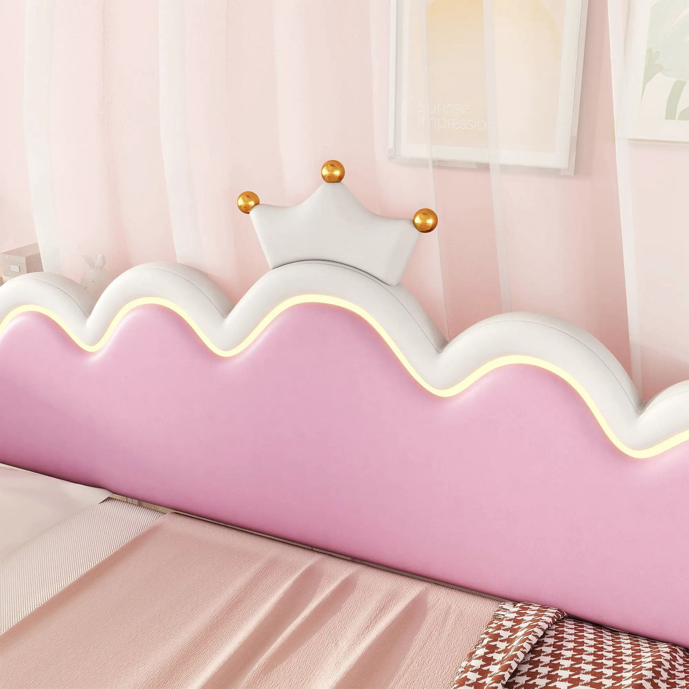 Extending Daybed With LED Lights, Modern Upholstered Princess Daybed With Crown Headboard by HouseOfZazla