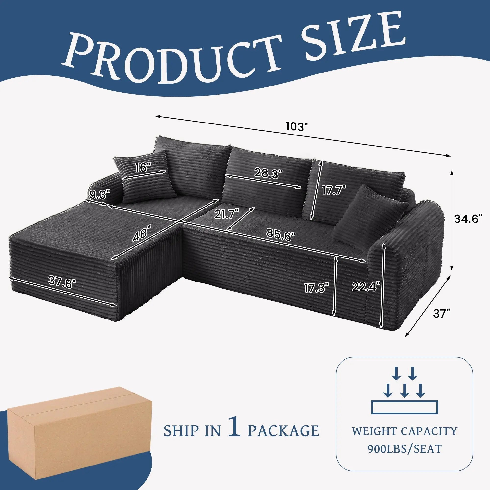 Modular Sectional With Arched Armrests, Includes 3 Back Cushions & 2 Throw Pillows by Unique Piece Furniture