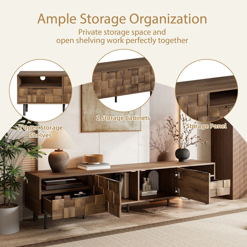 TV Stand With 2 Drawers, Media Console Table For TVs Up To 85'' - Natural by Unique Piece Furniture
