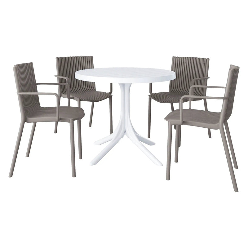 4 Modern Stackable Plastic Armchair Matched With Round Table by HouseOfZazla