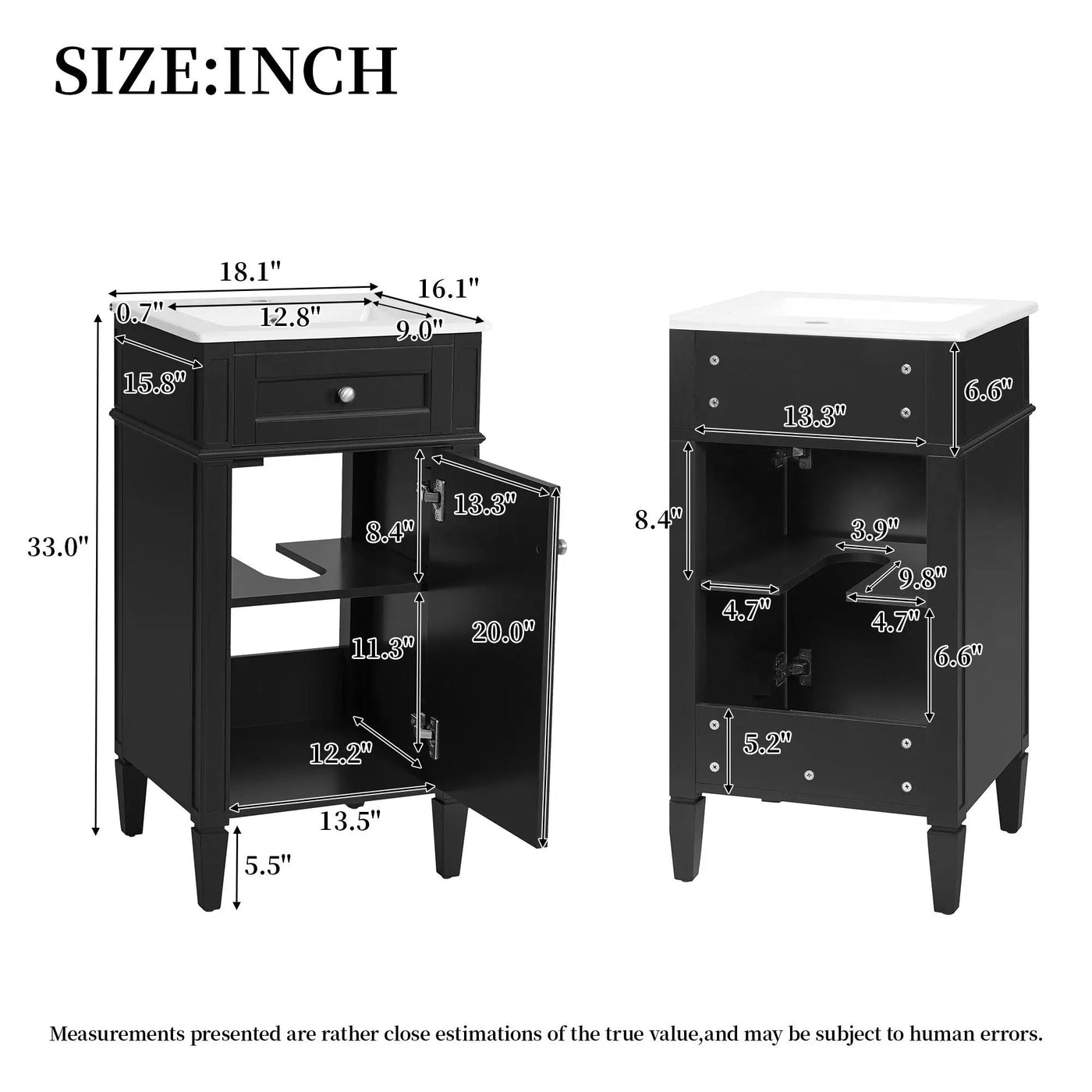 French Style Bathroom Vanity With Sink, Soft-Closing Door, Adjustable Shelf, Rectangular Design by Unique Piece Furniture