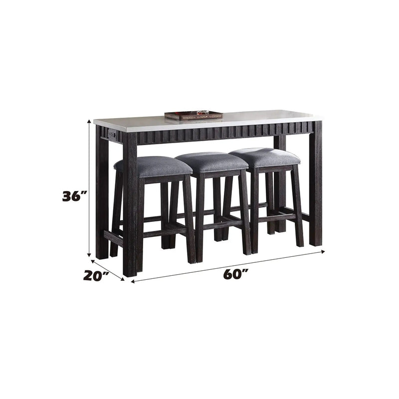 Necalli - Marble Top Weathered 4 Piece Pack Counter Height Table Set - Espresso by Unique Piece Furniture