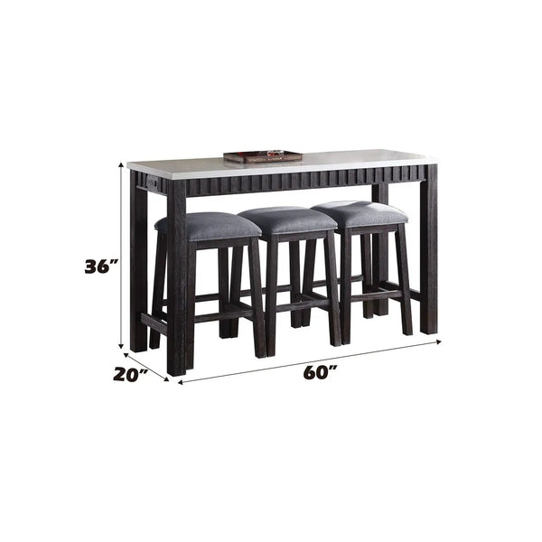 Necalli Marble Top Weathered 4 Piece Pack Counter Height Table Set - Espresso, photo 2 of 4