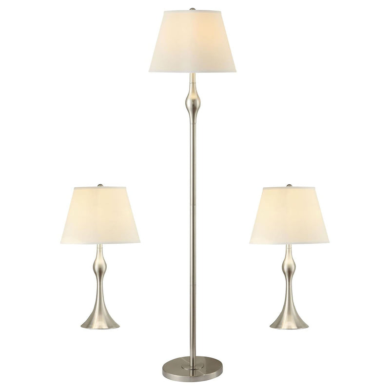 3 Piece Lamp Set, Floor Lamp And 2 Table Lamps - Silver by HouseOfZazla