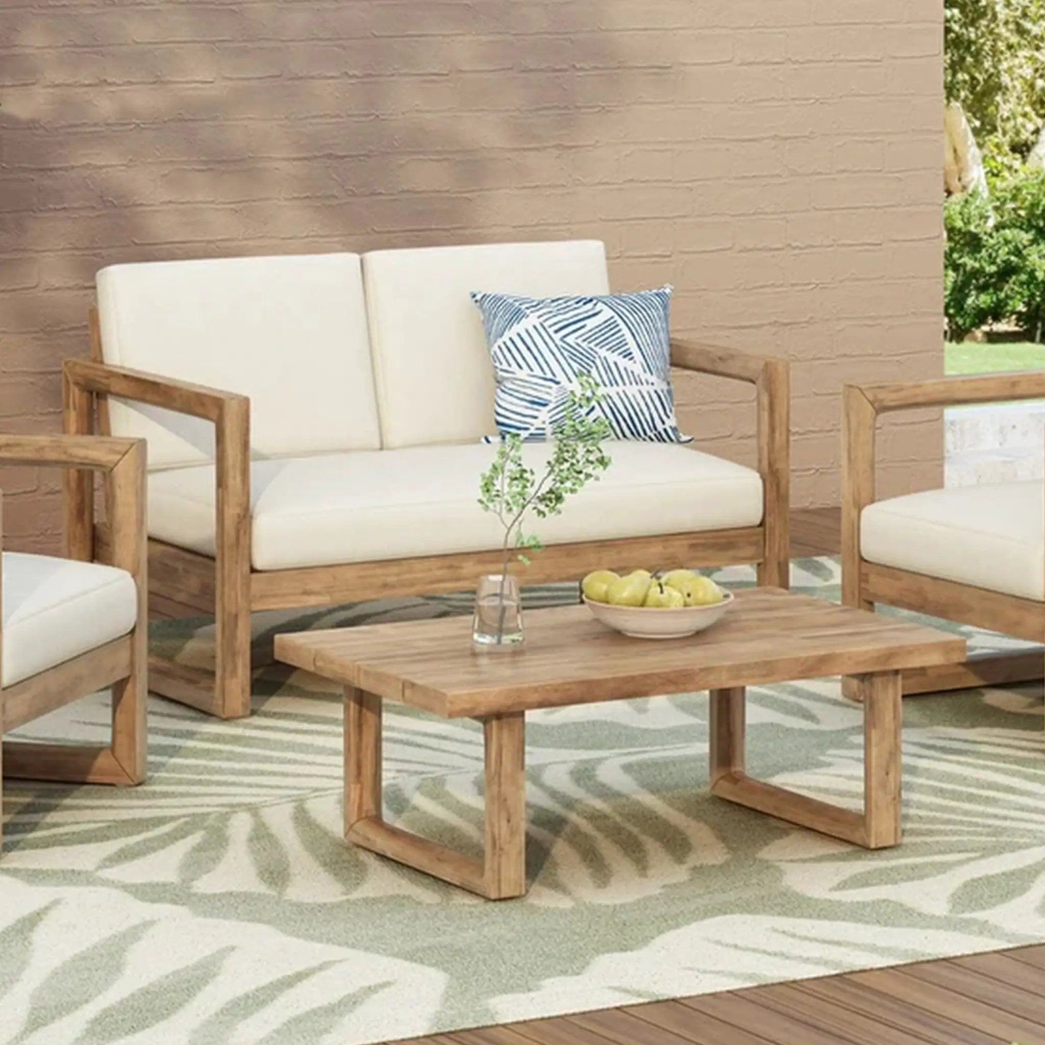 Outdoor Acacia Wood Loveseat and Coffee Table Set with Cushions by HouseOfZazla