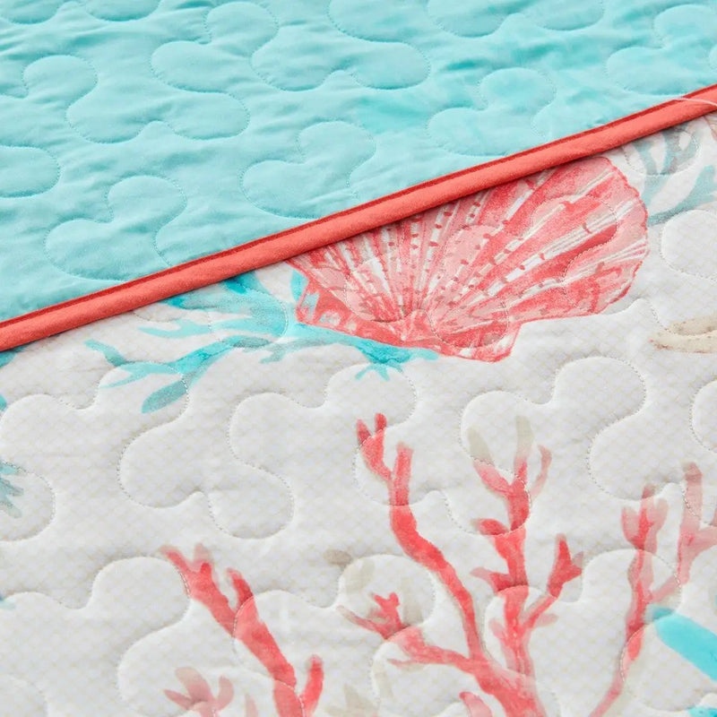 6 Piece Cotton Sateen Quilt Set with Throw Pillows Coral Full/Queen by HouseOfZazla