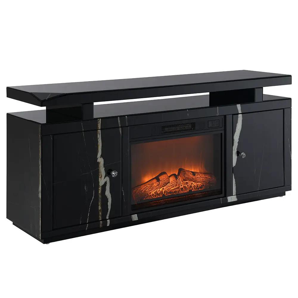 Drisana - TV Stand With Fireplace - Black Mirrored by Unique Piece Furniture