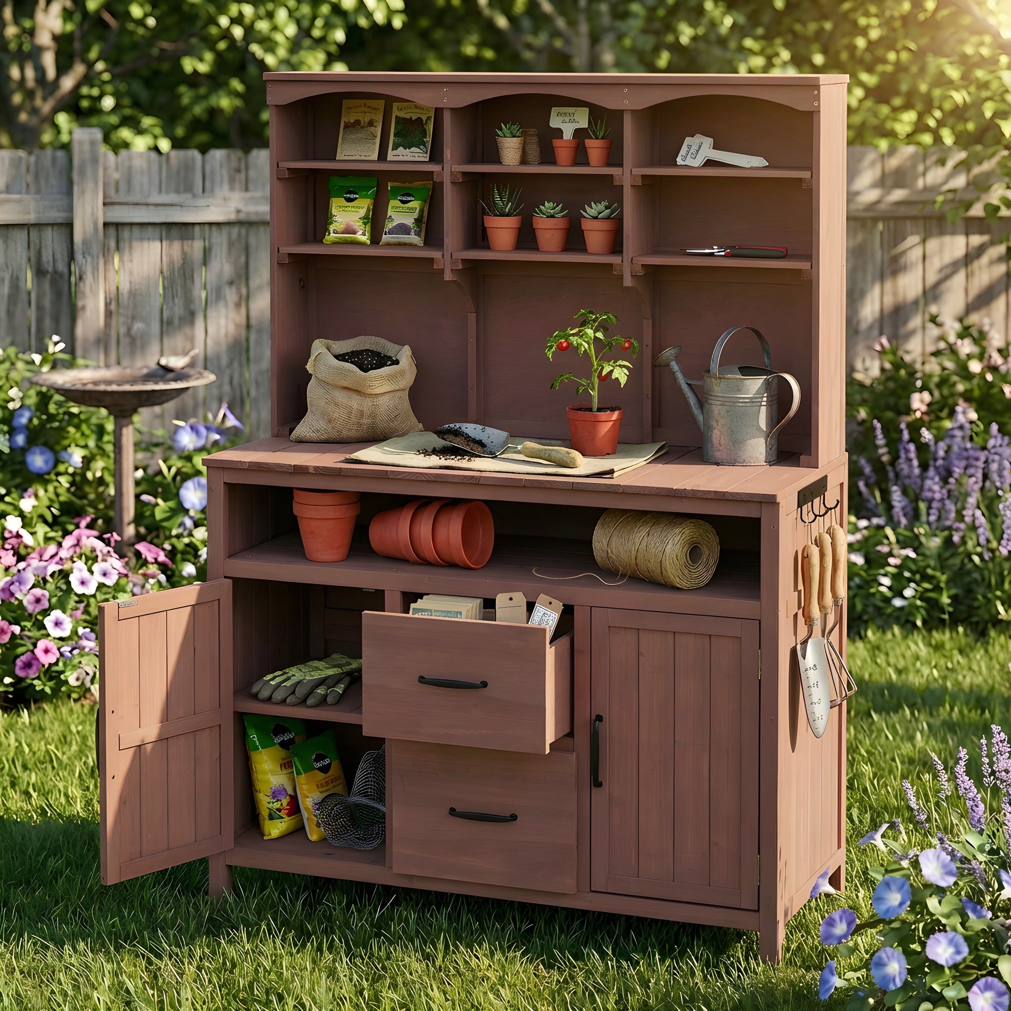 TOPMAX Large Fir Wood Potting Bench with Hutch and Storage by HouseOfZazla