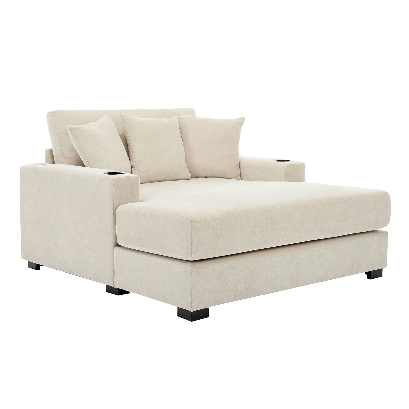 Oversized Chaise Lounger Modern Style Sofa Couch With Pillows, Charge Station & Cup Holders by HouseOfZazla