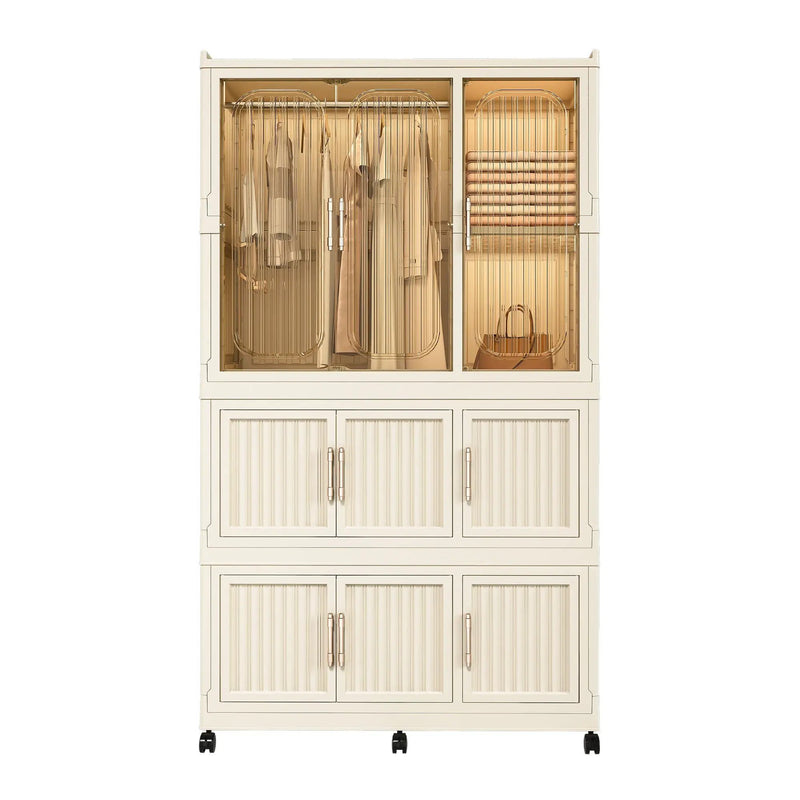 Portable Wardrobe Closet Storage Organizer With 9 Magnetic Doors - Cream White by Unique Piece Furniture