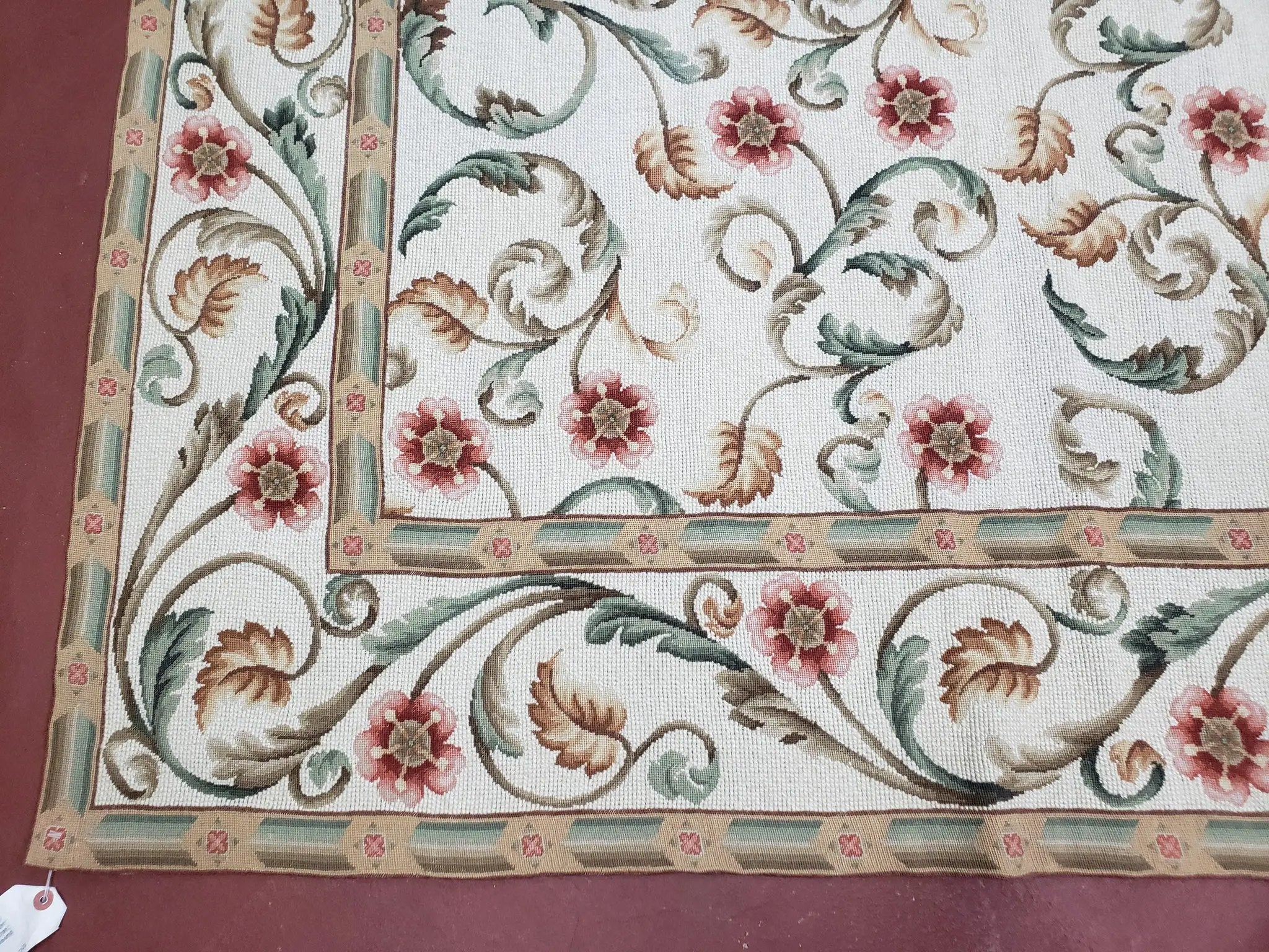 Needlepoint Rug 9x12, European Aubusson Design, Floral Allover Garden Pattern, New Needlepoint Area Rug, Ivory Rug, Hand Woven, Flatweave by Jewel Rugs