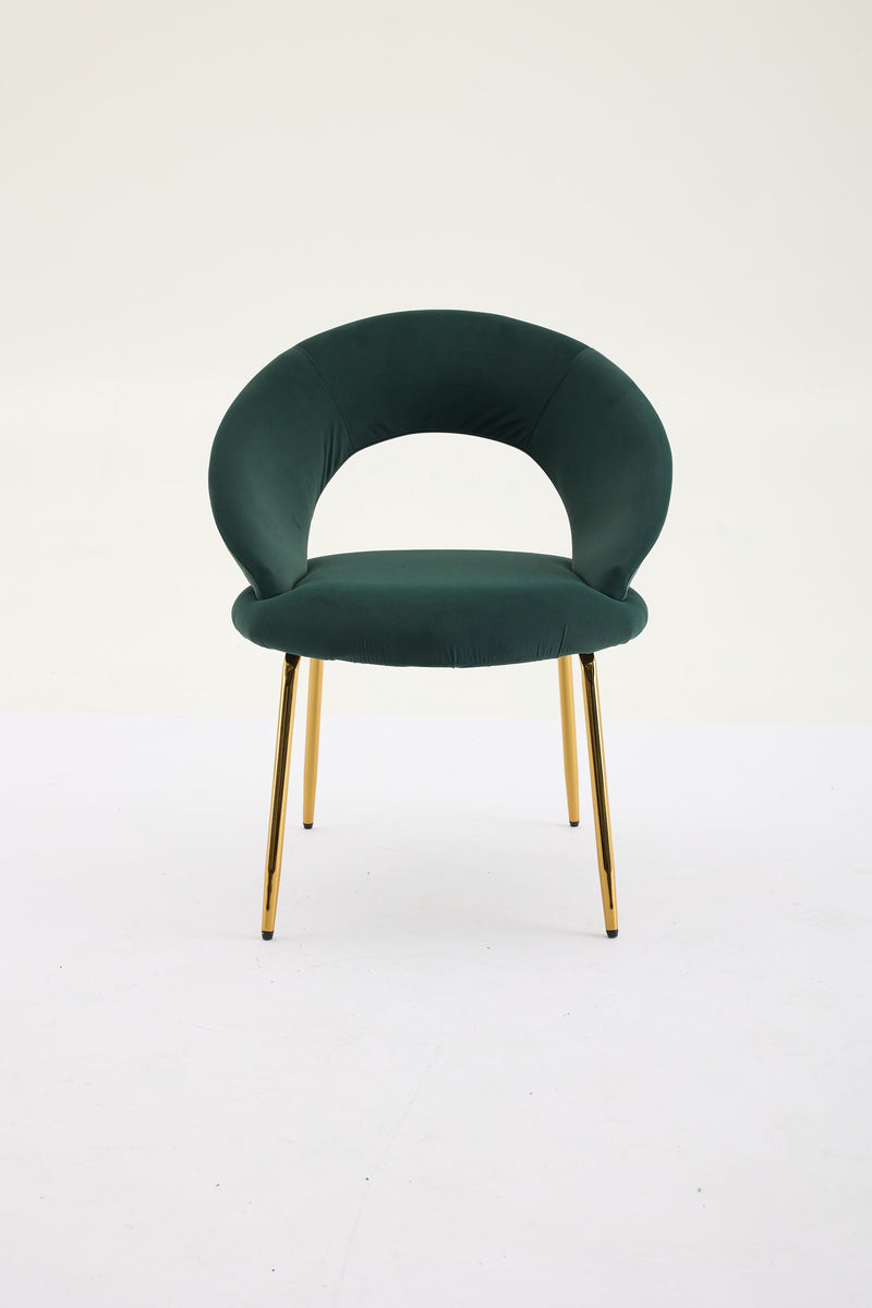 Velvet Fabric Dining Chair with Curved Backrest and Golden Metal Legs by HouseOfZazla