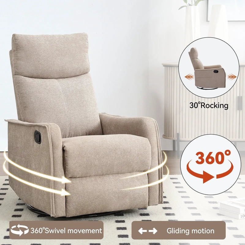 Heat Massage Manual Recliner Chair with Rocker and Swivel in Fabric for Living Room, Khaki by HouseOfZazla
