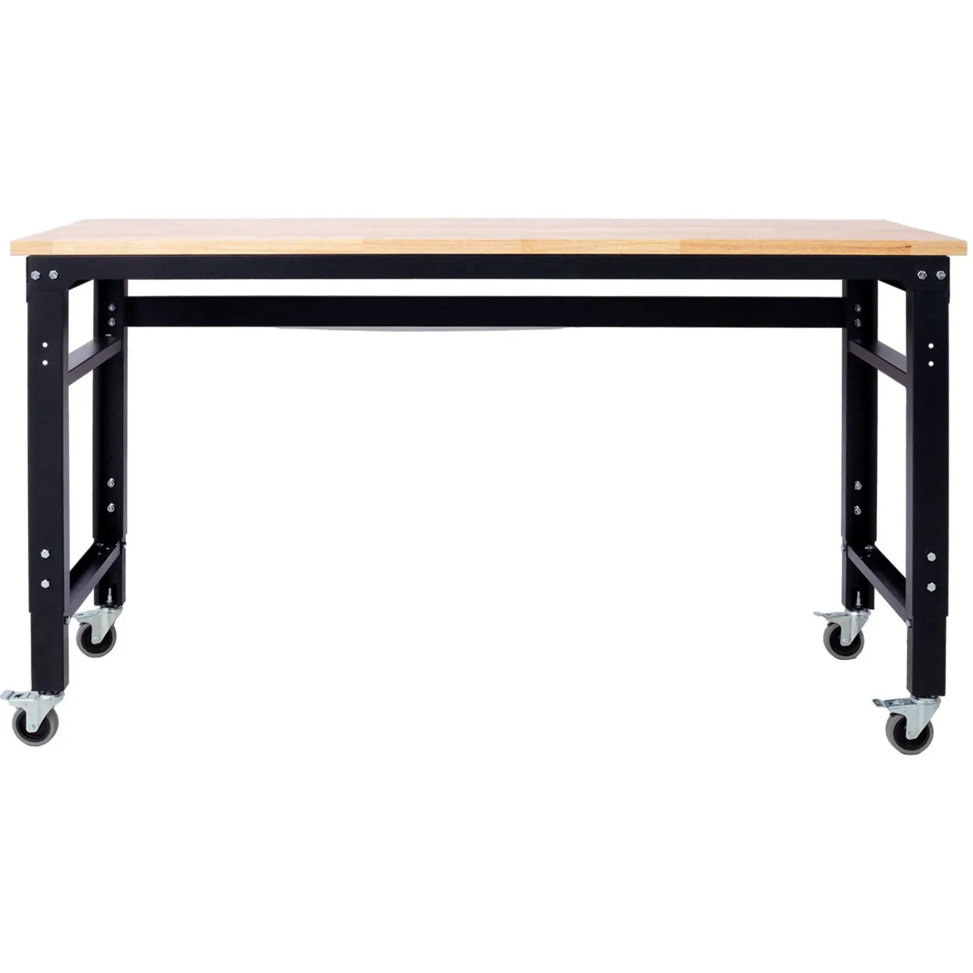 Wide Rolling Workbench For Garage, Adjustable Height, Workshop Tool Bench, Metal With Rubber Wood Top by HouseOfZazla