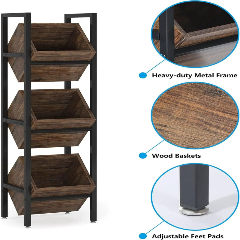 3 Tier Basket Stand With Angled Baskets, Vertical Storage Tower For Kitchen - Black by HouseOfZazla