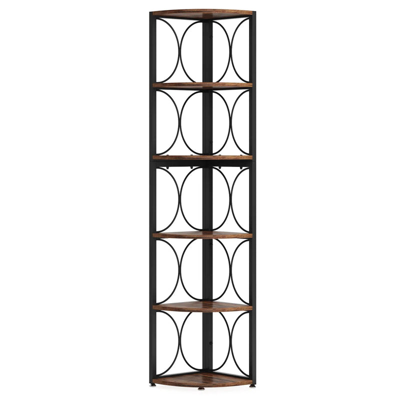 Tall 6 Tier Corner Bookshelf Storage Rack For Living Room - Rustic Brown by HouseOfZazla