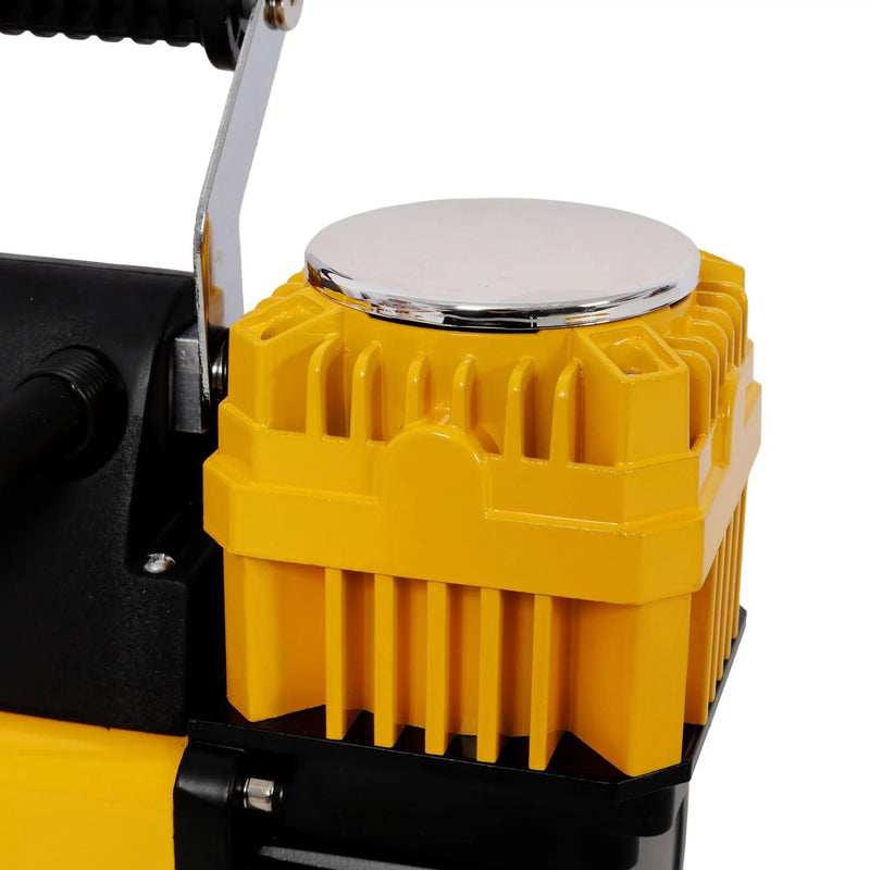 Heavy Duty 12V Dual Cylinder Air Compressor, Tire Inflator With Gauge - Yellow / Black by HouseOfZazla