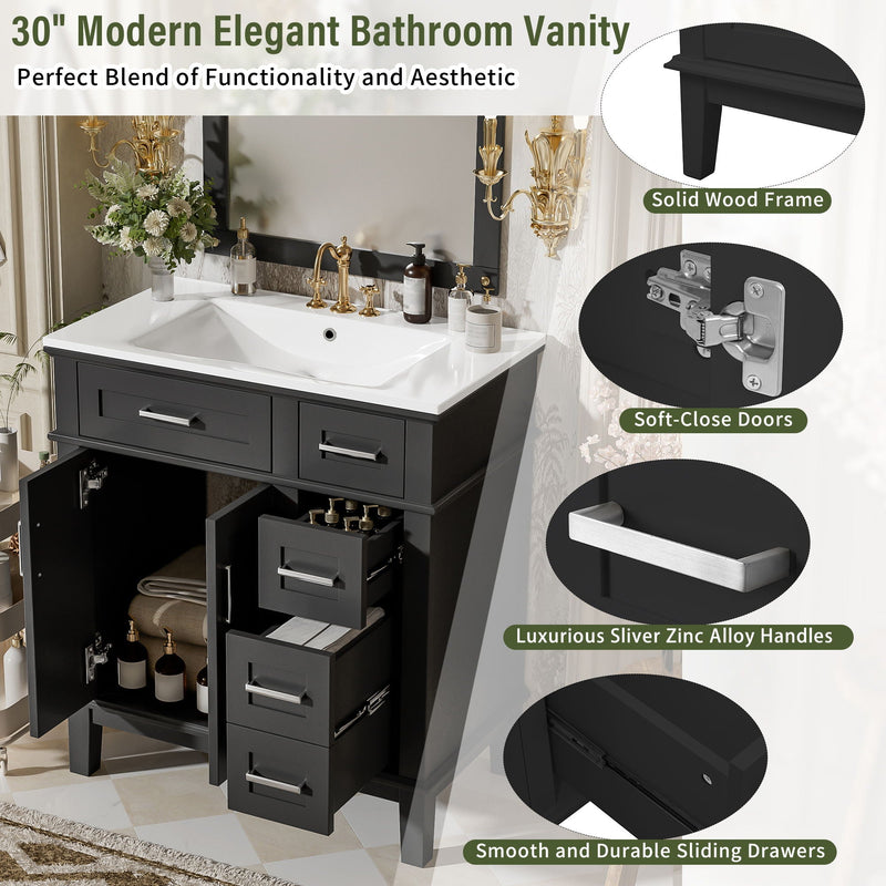 Modern Bathroom Vanity With Sink, Storage Cabinet, Soft Close Doors, Deep & Standard Drawers