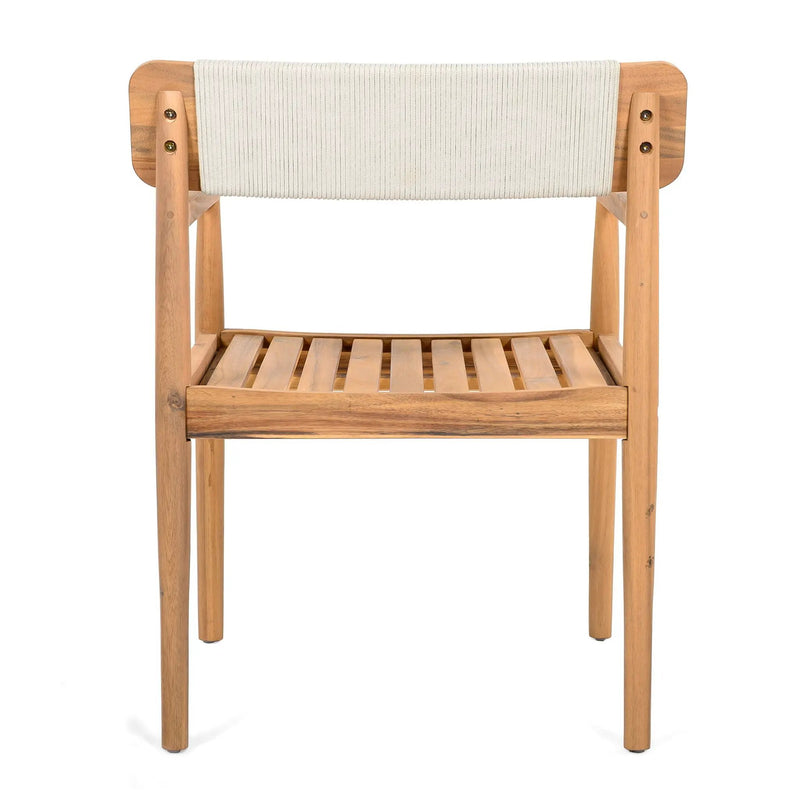 Creative Braided Acacia Wood Outdoor Dining Chairs with Armrests (Set of 2) - Teak / White by HouseOfZazla