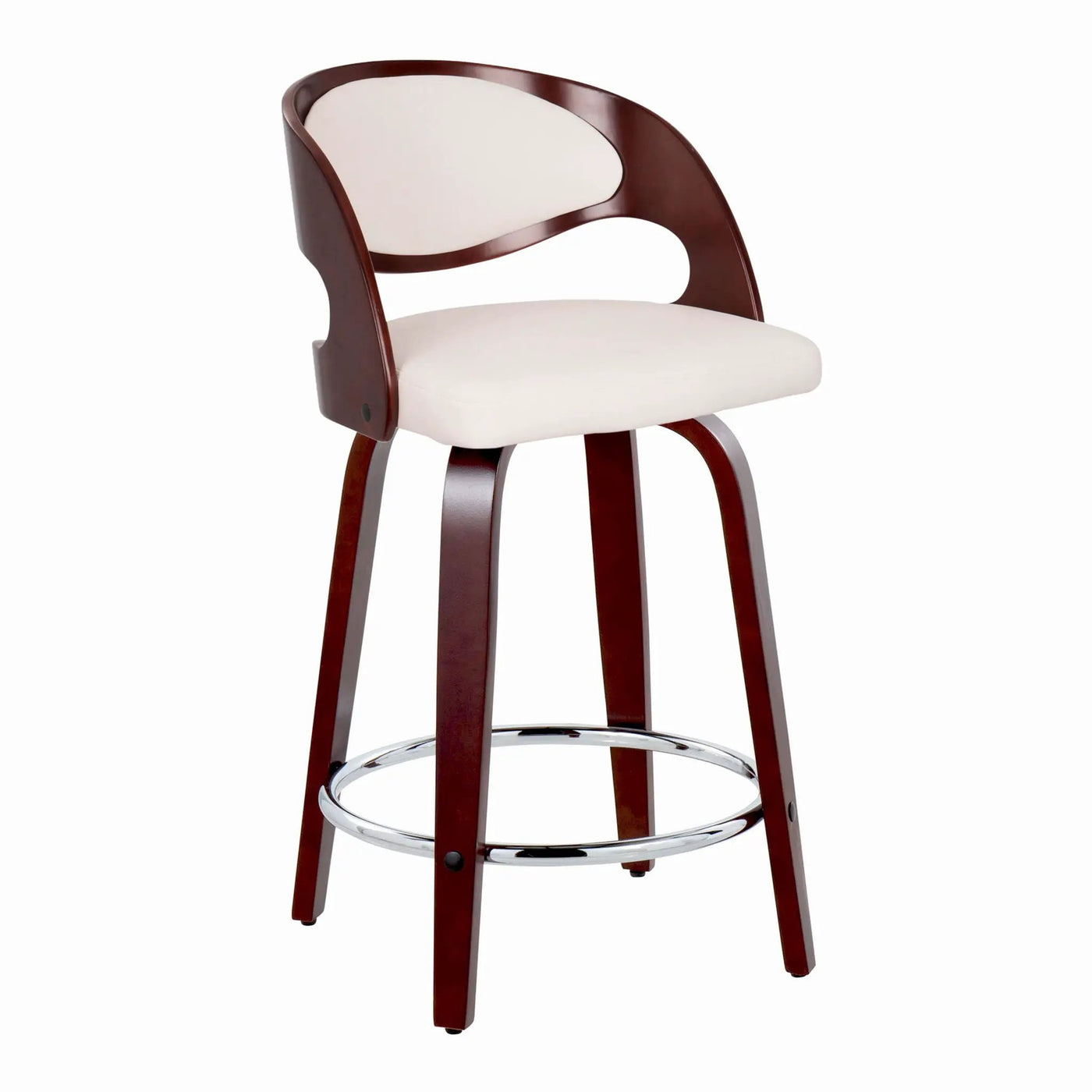 Pino - Mid Century Modern Fixed Height Barstool With Swivel With Round Footrest (Set of 2) by HouseOfZazla