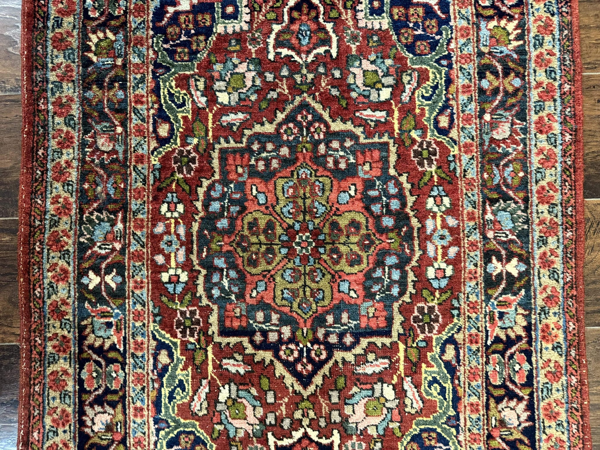 Antique Persian Tabriz Rug 3x5, Brick Red Navy Blue, Floral Medallion, Small Persian Carpet by Jewel Rugs