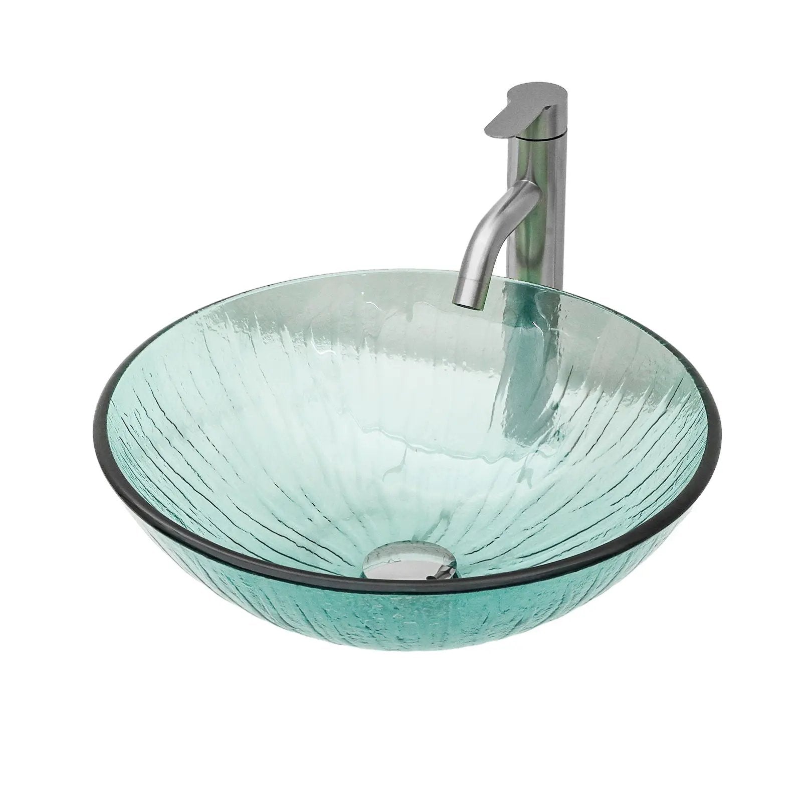 Vessel Sink With Trim, Round Bowl, Pop Up Drain (No Faucet) - Green by HouseOfZazla