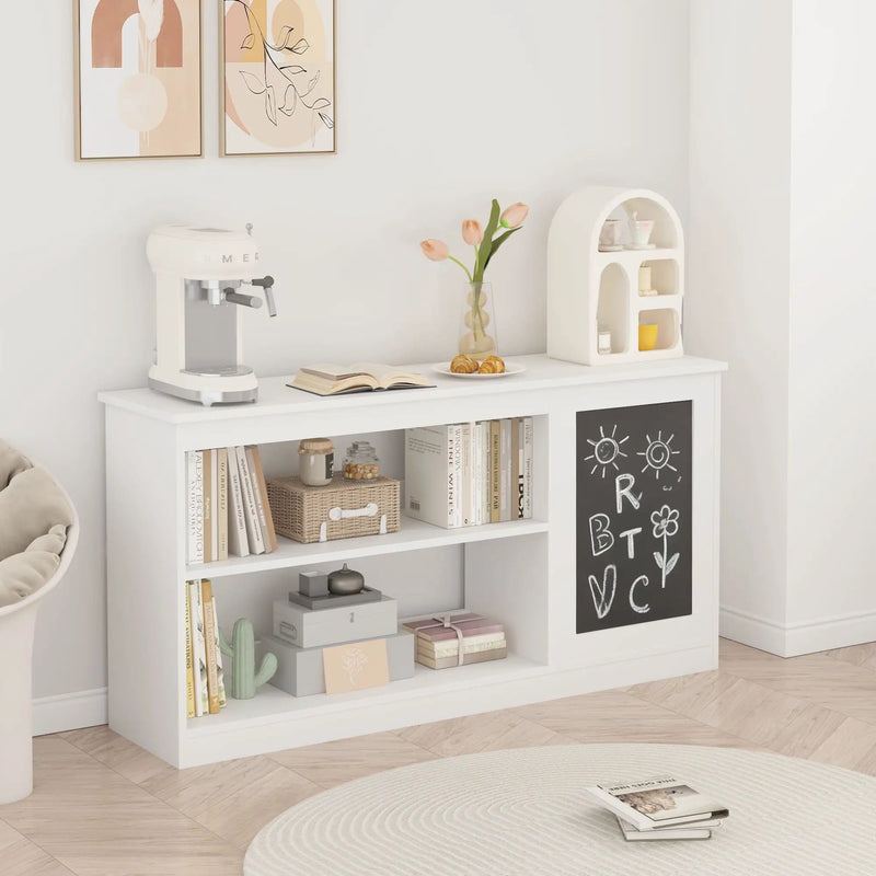 3 In 1 Bookshelf And Toy Storage Cabinet With Chalkboard, Organizer For Playroom Featuring And Spacious Storage - White by Unique Piece Furniture