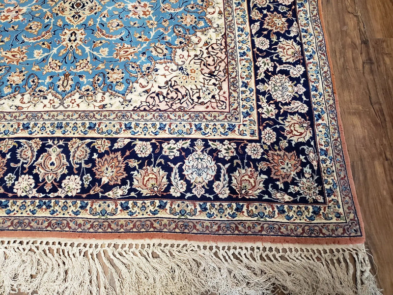 Persian Isfahan Rug, Kork Wool on Silk Foundation, Sky Blue, Hand-Knotted, 5' 1" x 7' 8" by Jewel Rugs