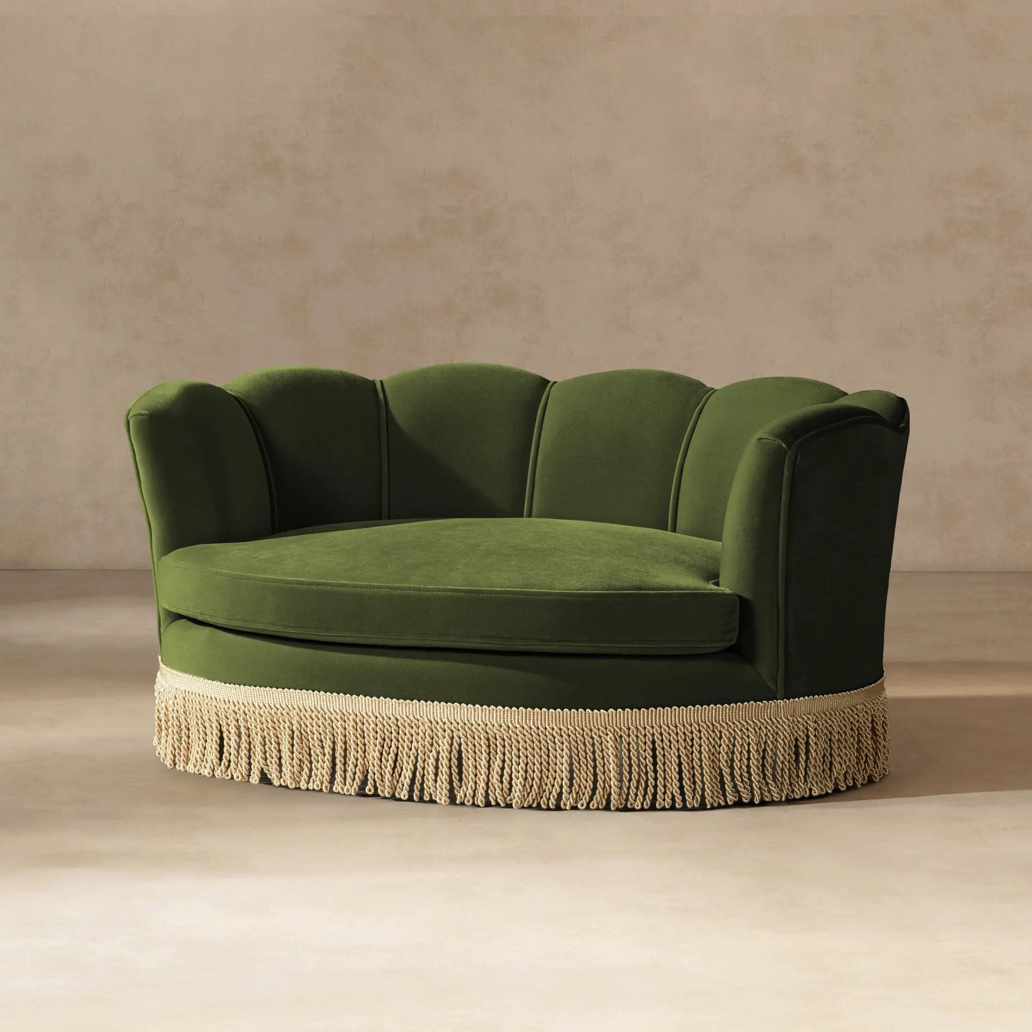 Clara 34.5" Scalloped Pet Sofa Bed - Medium, Olive by HouseOfZazla