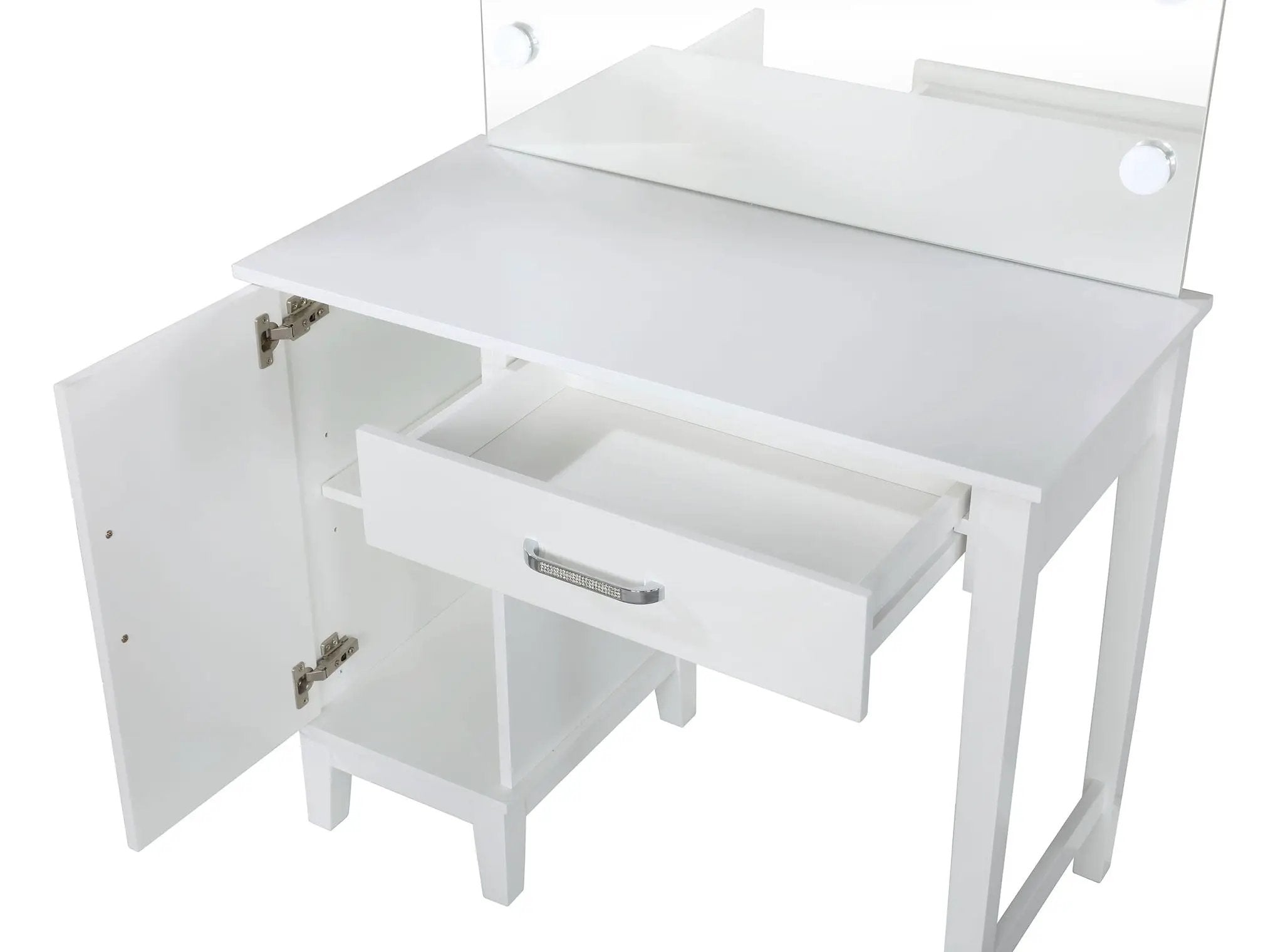 Elijah Vanity Set with Lighting & Stool White and Dark Grey by Unique Piece Furniture