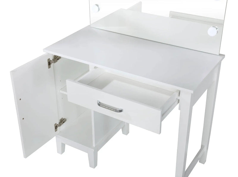 Elijah Vanity Set with Lighting & Stool White and Dark Grey by Unique Piece Furniture