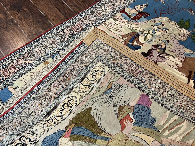 Vintage Persian Qum Pictorial Rug 5x7 - Wool & Silk by Jewel Rugs
