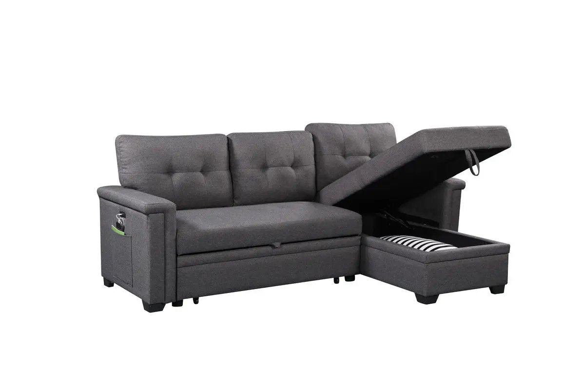 Ashlyn - Reversible Sleeper Sectional Sofa With Storage Chaise, USB Charging Ports And Pocket by HouseOfZazla