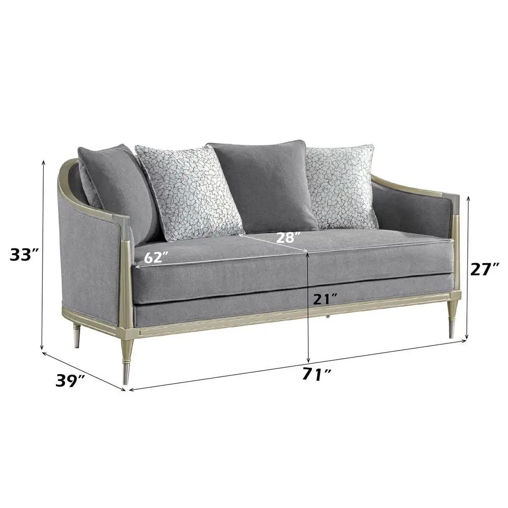 Fernando - Loveseat With 4 Pillows - Gray Chenille & Champagne by Unique Piece Furniture