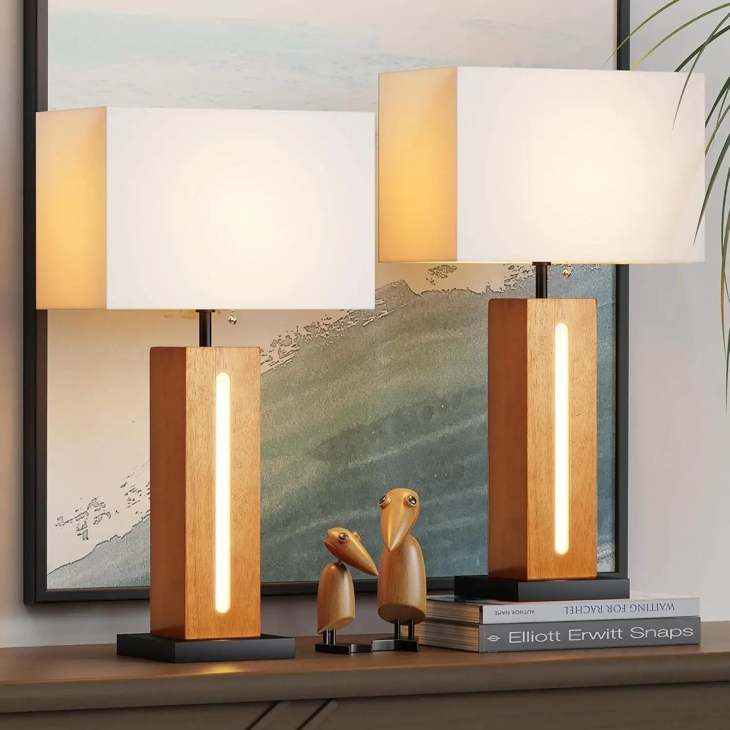 Table Lamps Set of 2, Modern Dimmable Bedside Lamps with Linen Shades by HouseOfZazla