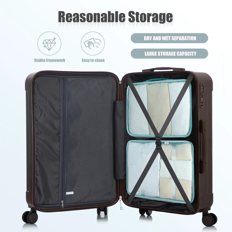 3 Piece ABS Spinner Wheel Luggage Set (Brown) by HouseOfZazla