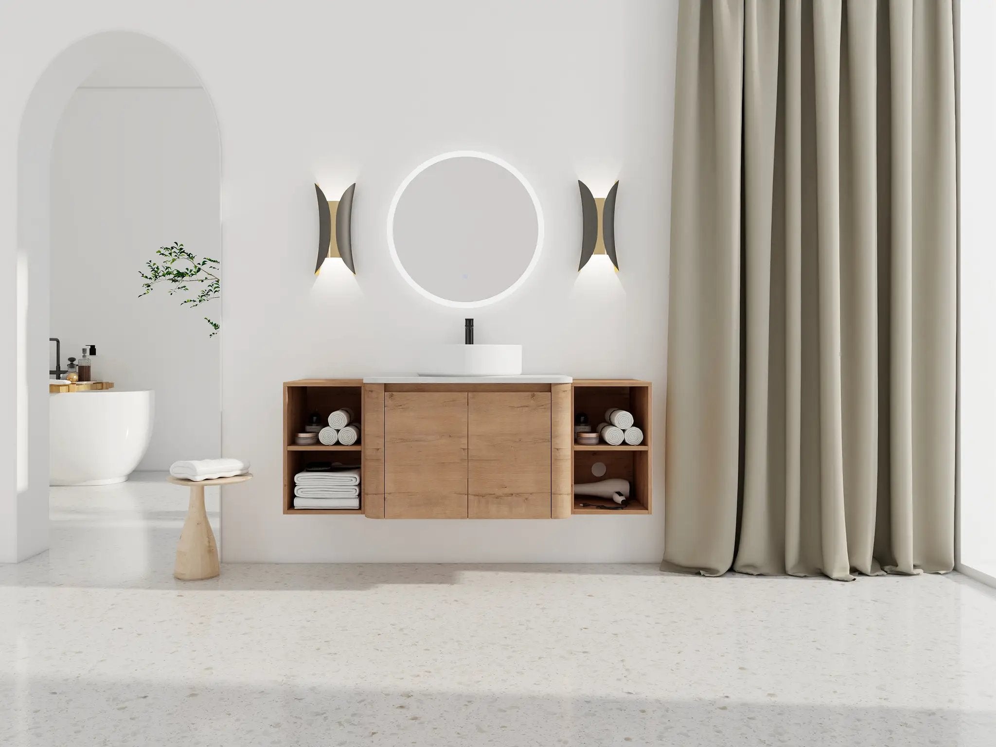 54" Wall-Mounted Bathroom Vanity With Ceramic Art Sink by HouseOfZazla