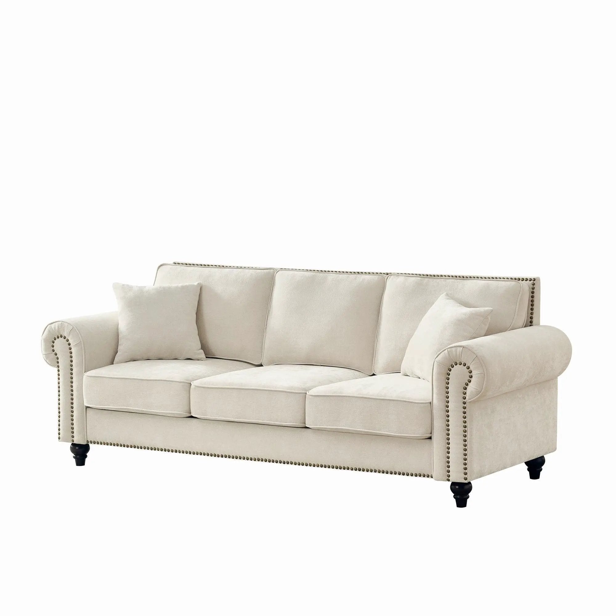 3 Seater Sofa With Tufted Upholstery, Rolled Arms, Nailhead Trim by Unique Piece Furniture