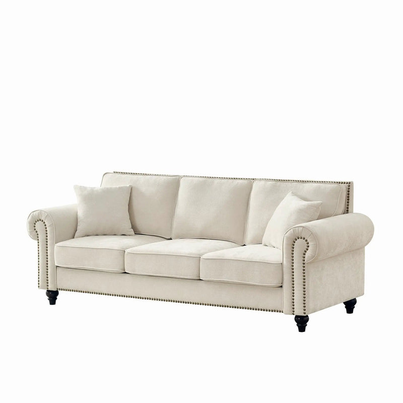3 Seater Sofa With Tufted Upholstery, Rolled Arms, Nailhead Trim by HouseOfZazla