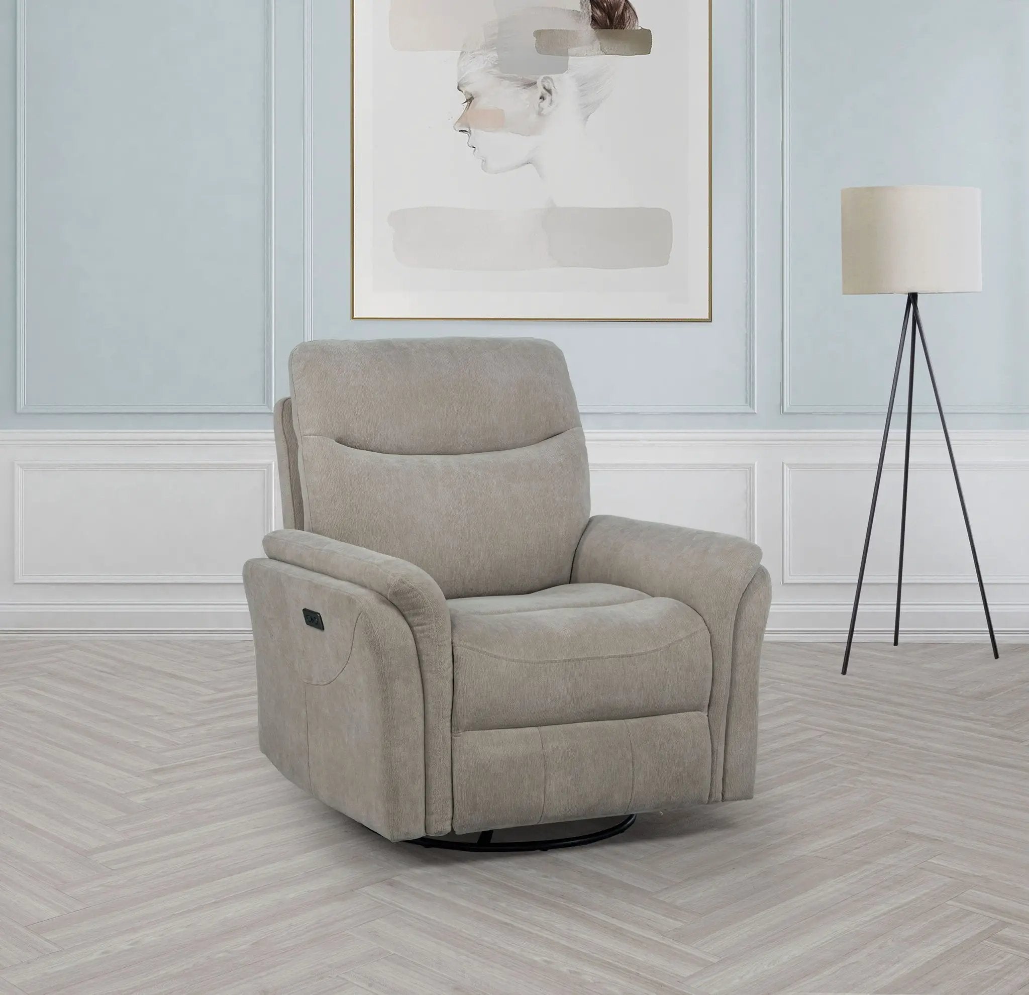 Adler Upholstered Power Swivel Glider Recliner Greige by Unique Piece Furniture