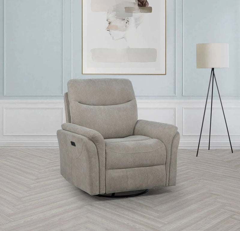 Adler Upholstered Power Swivel Glider Recliner Greige by Unique Piece Furniture