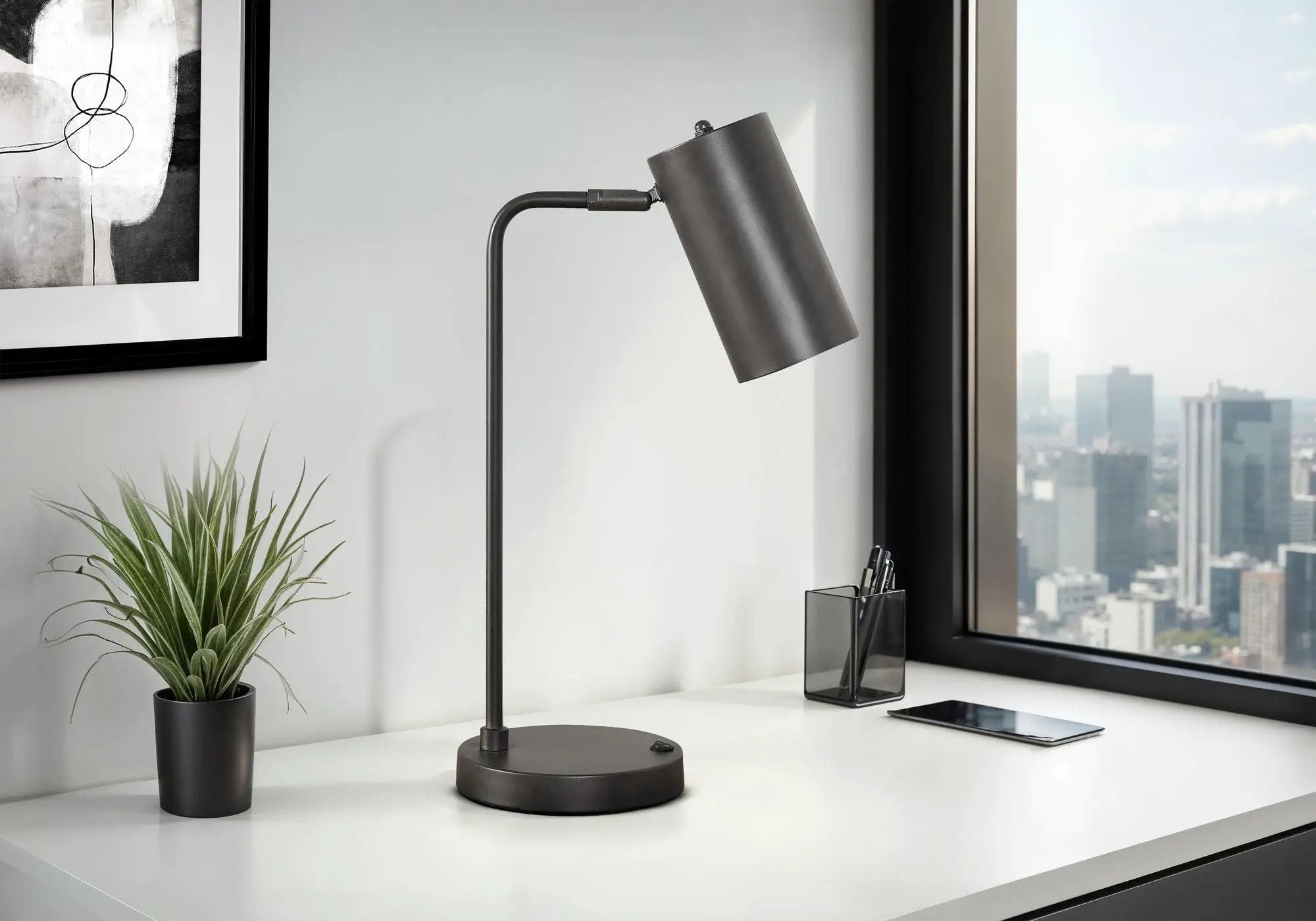 Lighting, Table Lamp, USB Port Included, Modern - Gray by HouseOfZazla