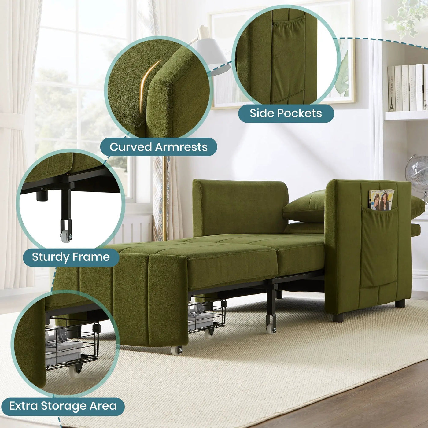 Upholstered Convertible Sleeper Sofa With 5 Position Backrest, Side Pockets, Storage by HouseOfZazla
